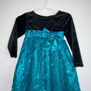 Youngland Infant - Blue and black velvet long sleeve dress Girls Size 18 Months